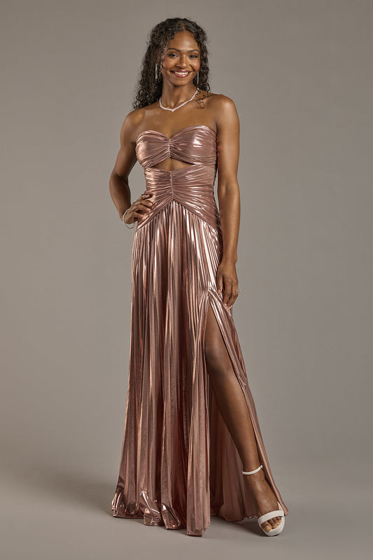 Sunburst Pleated Metallic A-Line Dress