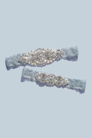 Plus Size Deco Crystal Encrusted Lace Garter Set