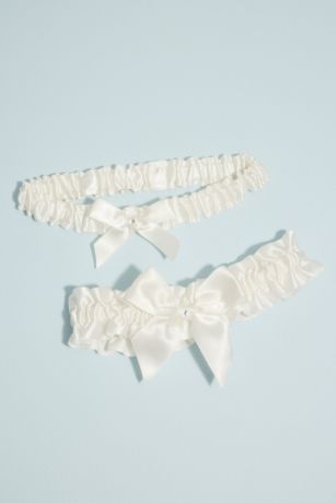 Ruffled Satin Garter Set with Tiny Crystal Detail