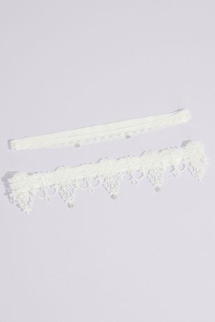 Filigree Corded Lace Garter with Crystal Drops
