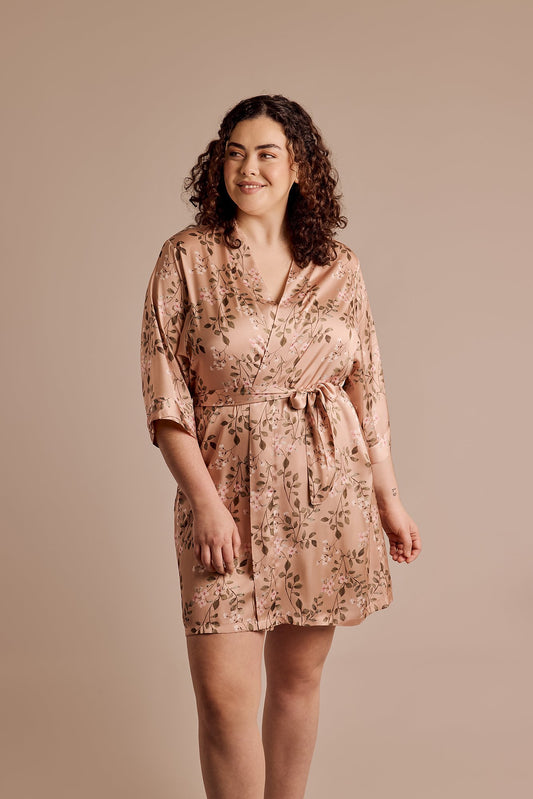 Floral Print Satin Robe